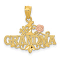 14k Two-tone Diamond-cut #1 GRANDMA with Rose Pendant, 20.5 x 22.38 mm