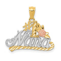 14k Two-tone with White Rhodium Diamond-cut #1 NANA with Rose Pendant, 19.3 x 21.4 mm