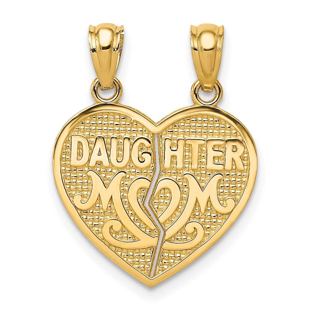 14k Satin and Polished DAUGHTER-MOM 2-Piece Break-Apart Heart Pendant, 20.38 x 17 mm
