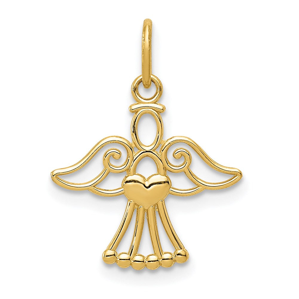 14k Polished Small Angel with Heart Pendant, 19.03 x 15.33 mm