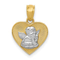 14k and White Rhodium Polished Guardian Angel in Heart Pendant, 15.98 x 12.58 mm