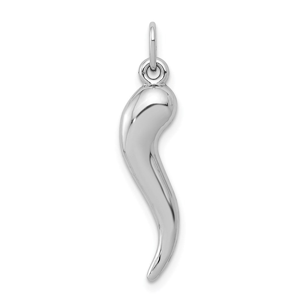 14k White Gold 3-D Italian Horn Charm, 30 x 6.5 mm