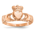 14k Rose Gold Polished Claddagh Ring, Size 7