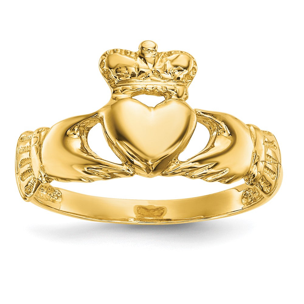 14k Polished Claddagh Ring, Size 7, 2.48 g