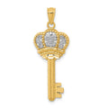 14K and White Rhodium Polished Fleur De Lis Crown Key Charm, 31.5 x 12.5 mm