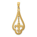 14k Diamond-cut Polished Fleur de Lis Dangle Pendant, 34.8 x 13.8 mm