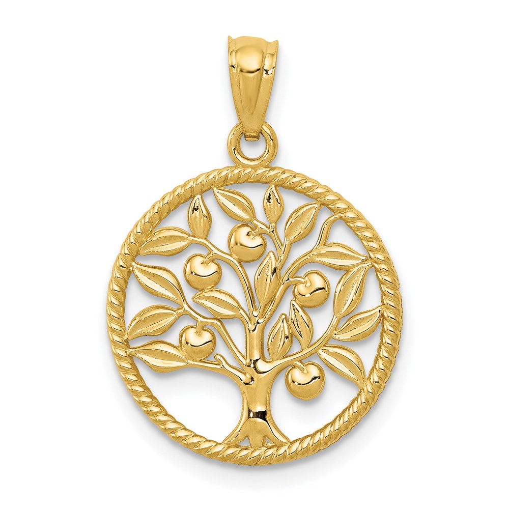 14k Polished Tree Of Life in Round Pendant, 23.1 x 16.5 mm