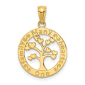 14k Polished ONE FAMILY MANY HEARTS Tree Pendant, 22.2 x 15.7 mm