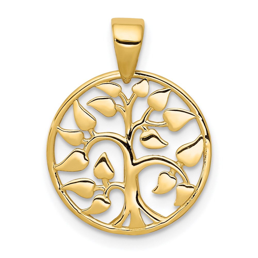 14k Gold Polished Tree in Circle Pendant, 18.6 x 14.6 mm