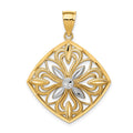 14k and White Rhodium Diamond-cut Polished Fancy Square Charm, 36.2 x 27.4 mm