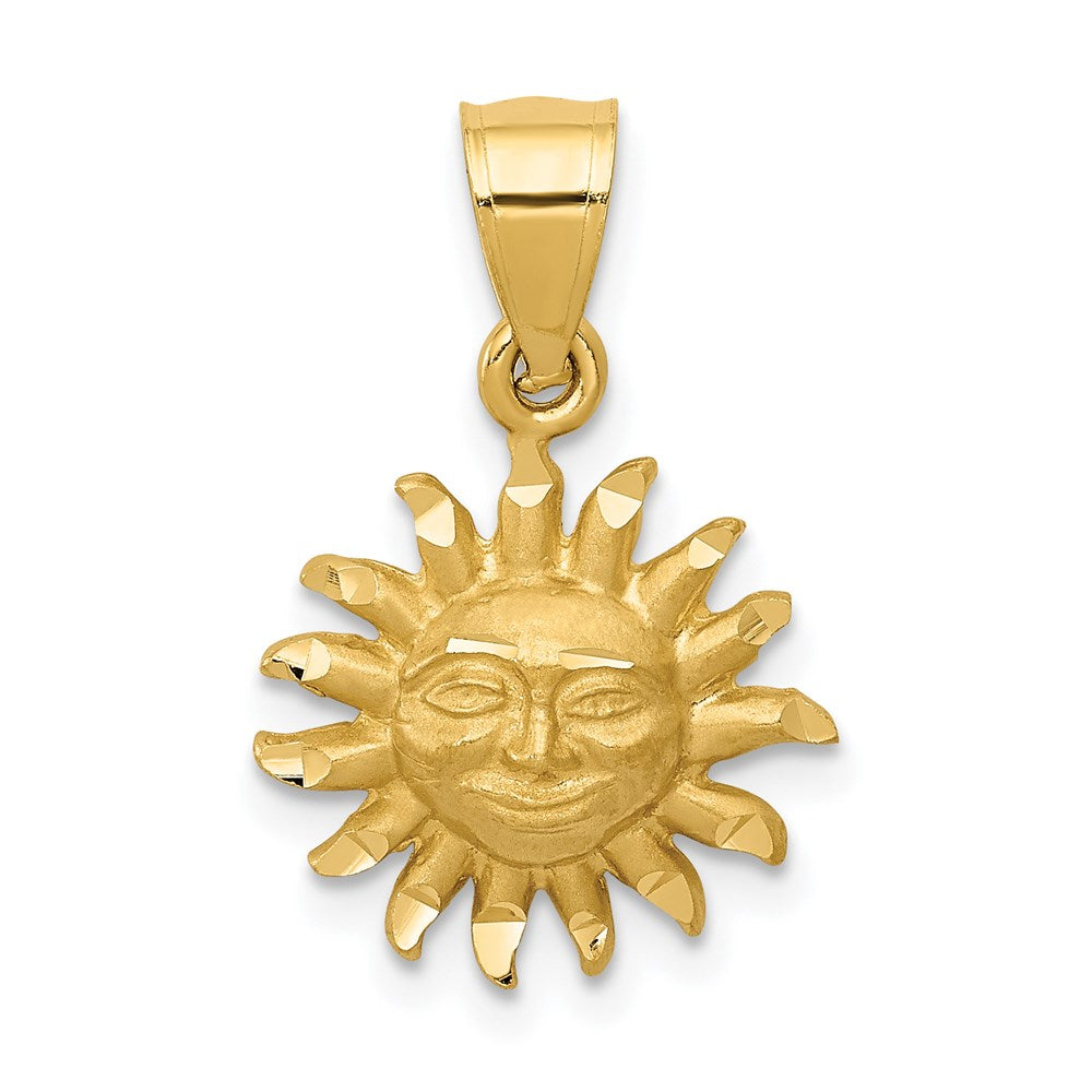 14k Satin Diamond-cut Sun Pendant, 21 x 13.8 mm
