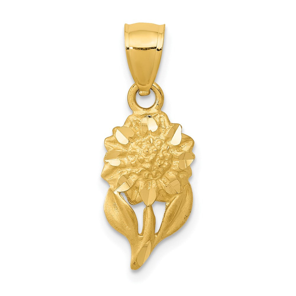14k Satin Diamond-cut Sunflower Pendant, 21.8 x 8.5 mm