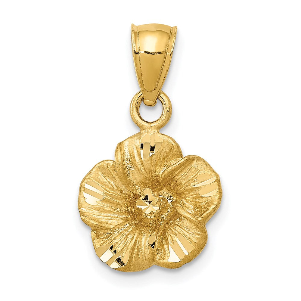 14k Satin Diamond-cut Hibiscus Pendant, 19.2 x 11.8 mm
