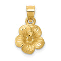 14k Satin Diamond-cut Hibiscus Flower Pendant, 16.9 x 10.1 mm