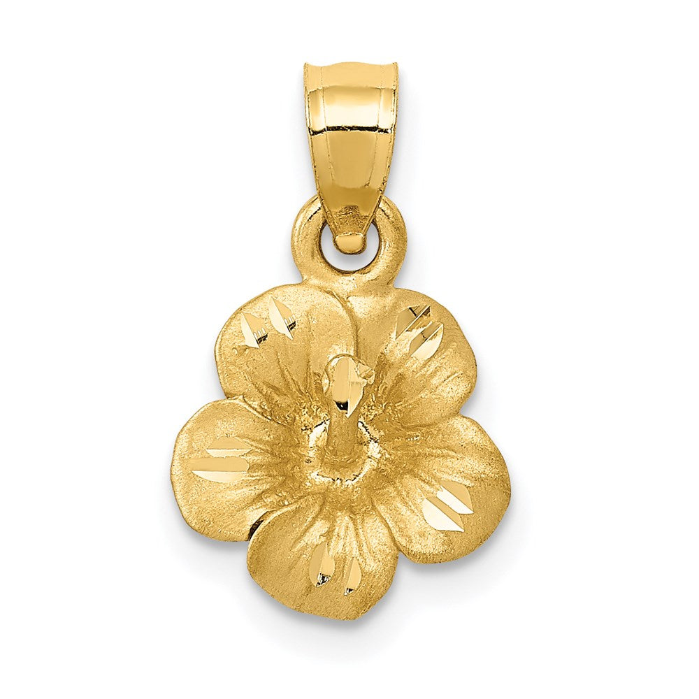 14k Satin Diamond-cut Hibiscus Flower Pendant, 16.9 x 10.1 mm