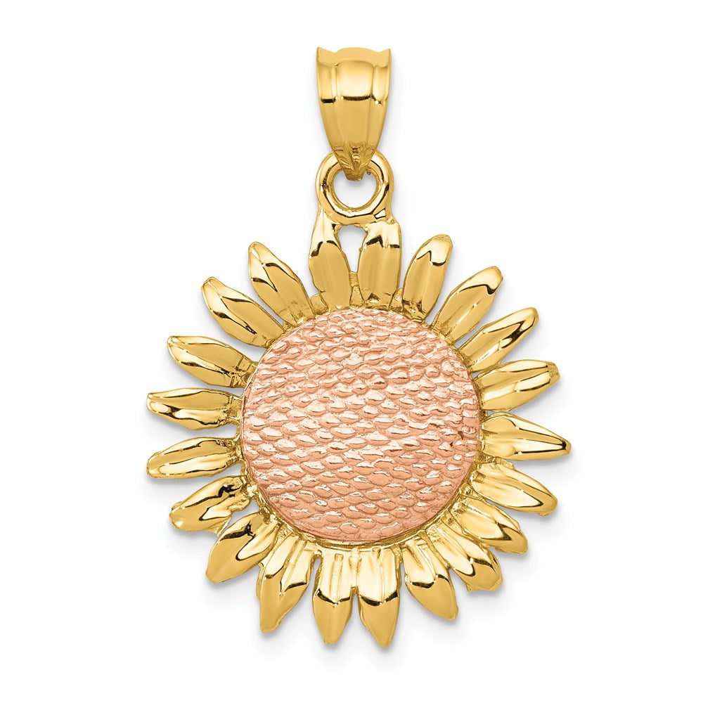 14k Two-tone Polished Sunflower Pendant, 28.9 x 20.9 mm