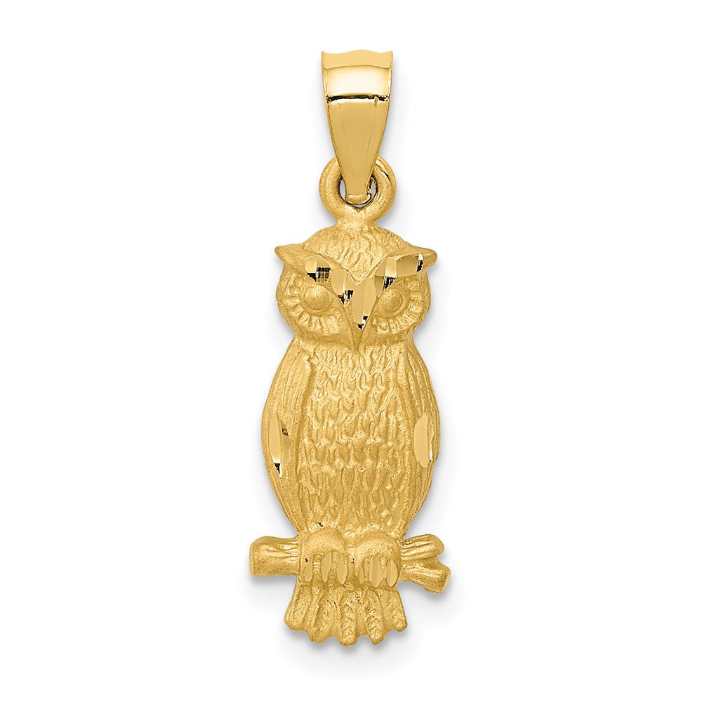 14k Satin Diamond-cut Owl Pendant, 24.6 x 8.1 mm