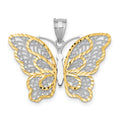 14k White Gold with Yellow Rhodium Polished Filigree Butterfly Pendant, 22.9 x 28.1 mm