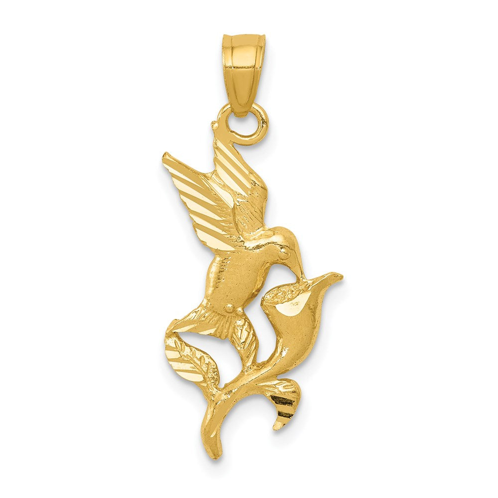 14k Polished Hummingbird with Flower Pendant, 28 x 12.5 mm