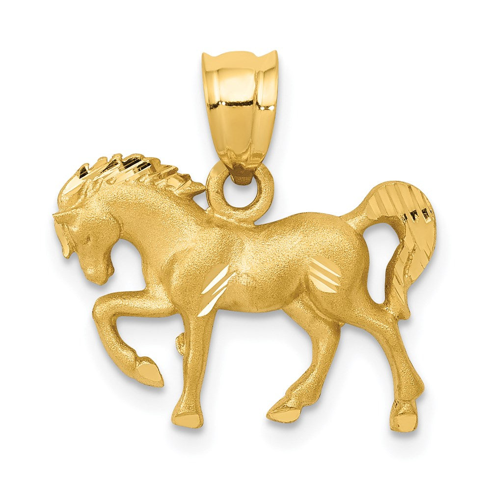 14k Satin Diamond-cut Horse Pendant, 20 x 19 mm