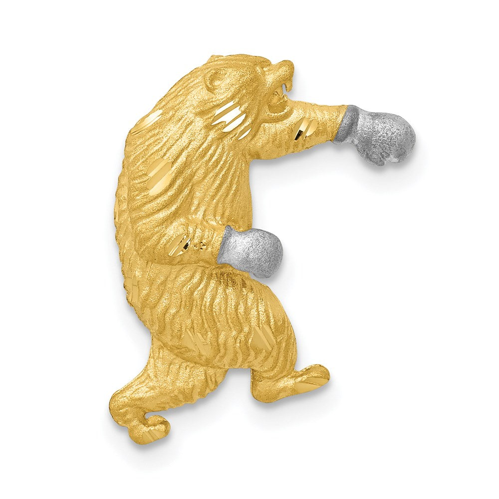 14k and White Rhodium Satin Diamond-cut Boxing Bear Chain Slide, 19 x 15 mm
