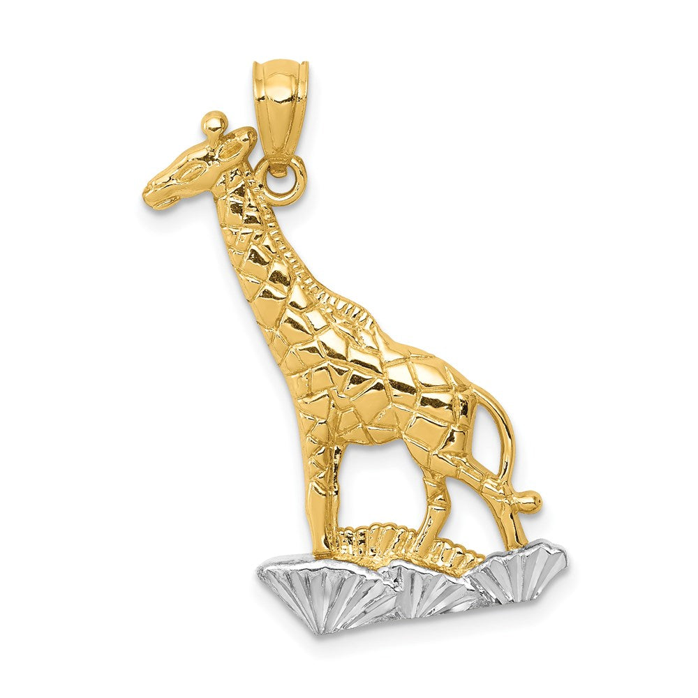 14k and White Rhodium Diamond-cut Polished Giraffe Pendant, 30.5 x 15 mm