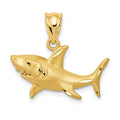 14K Satin Diamond-Cut Shark Pendant, 19 x 21 mm