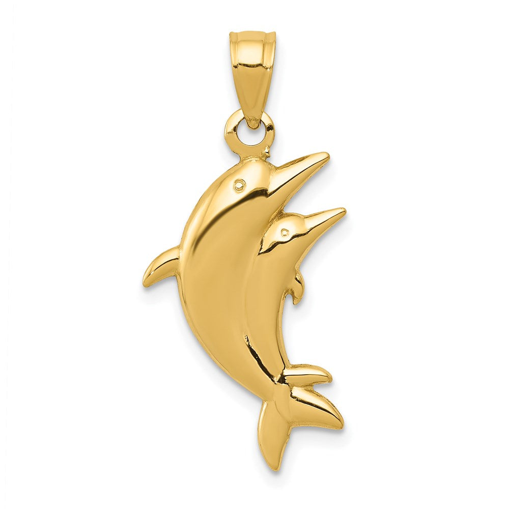 14k Dolphin Pair Pendant, 28 x 14 mm