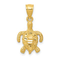 14k Polished and Textured Diamond-cut Sea Turtle Pendant, 23 x 12.5 mm