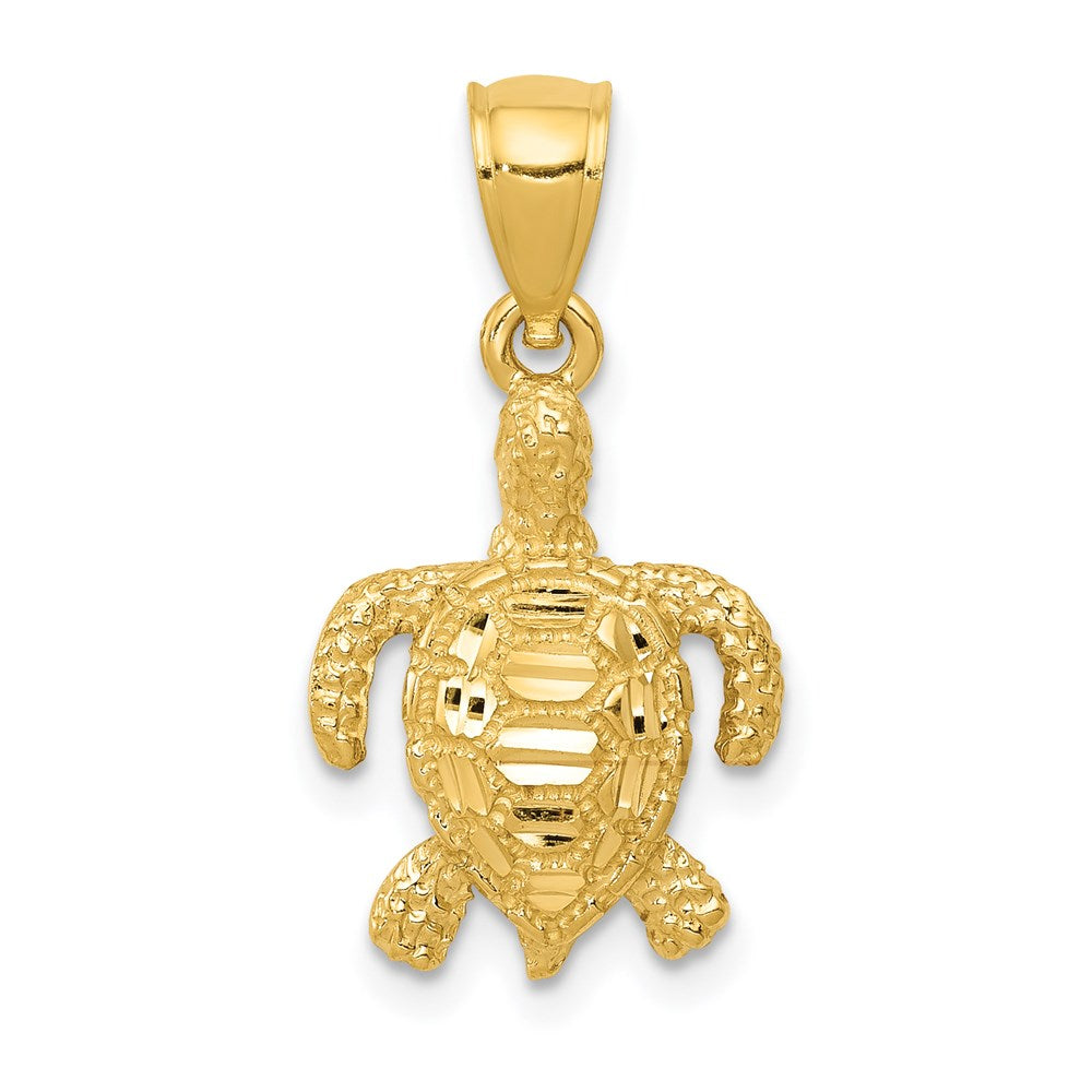 14k Polished and Textured Diamond-cut Sea Turtle Pendant, 23 x 12.5 mm