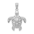 14k White Gold Diamond-cut Polished Sea Turtle Pendant, 24 x 17 mm