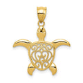14k Polished Filigree Sea Turtle Pendant, 25 x 22 mm