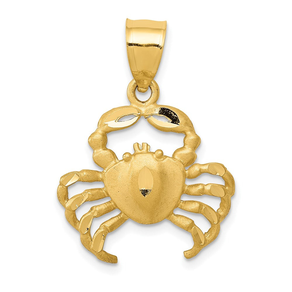 14k Satin Diamond-cut Crab Pendant, 25 x 19 mm