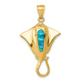 14k Polished Lab Created Blue Opal Stingray Pendant, 33 x 20 mm