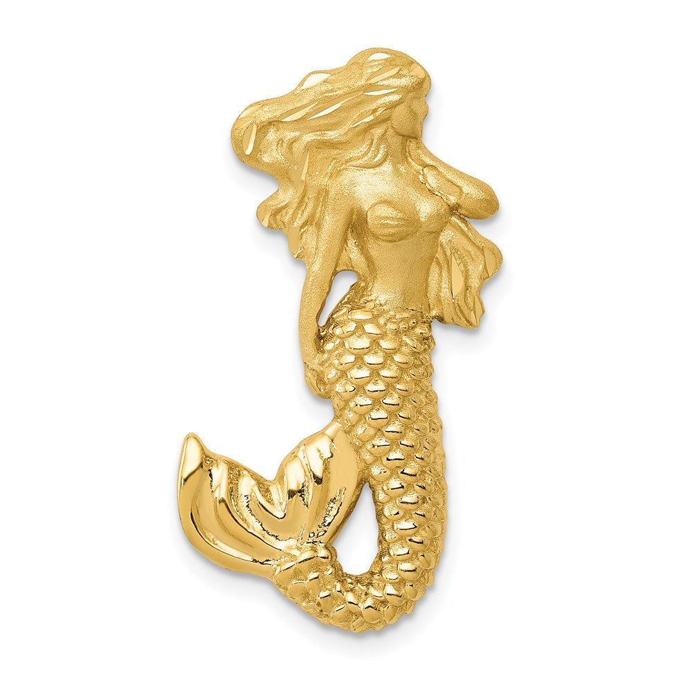 14k Polished and Satin Diamond-cut Mermaid Omega Slide, 28 x 17.5 mm