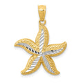 14k with White Rhodium Diamond-cut Starfish Pendant, 25 x 18.5 mm