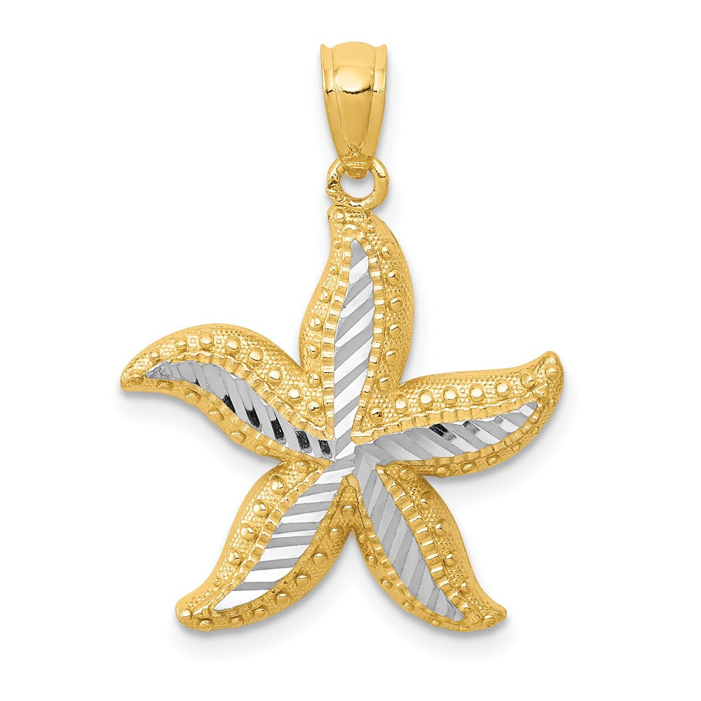 14k with White Rhodium Diamond-cut Starfish Pendant, 25 x 18.5 mm