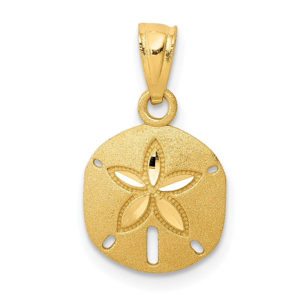 14k Satin Diamond-cut Sand Dollar Pendant, 18 x 10.5 mm