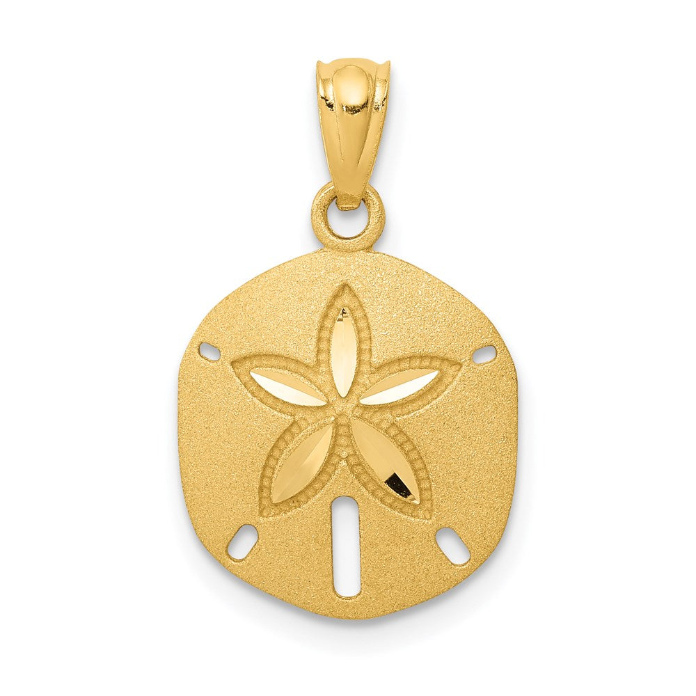 14k Satin Diamond-cut Sand Dollar Pendant, 20 x 13 mm