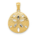 14k and White Rhodium Diamond-cut Polished Sand Dollar Pendant, 22 x 15 mm