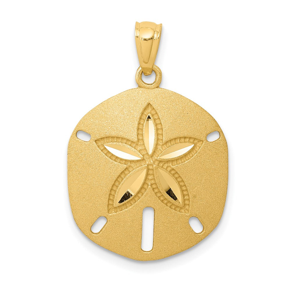 14k Satin Diamond-cut Sand Dollar Pendant, 25 x 17 mm