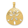 14k with White Rhodium Diamond-cut Polished Sand Dollar Pendant, 26 x 19 mm