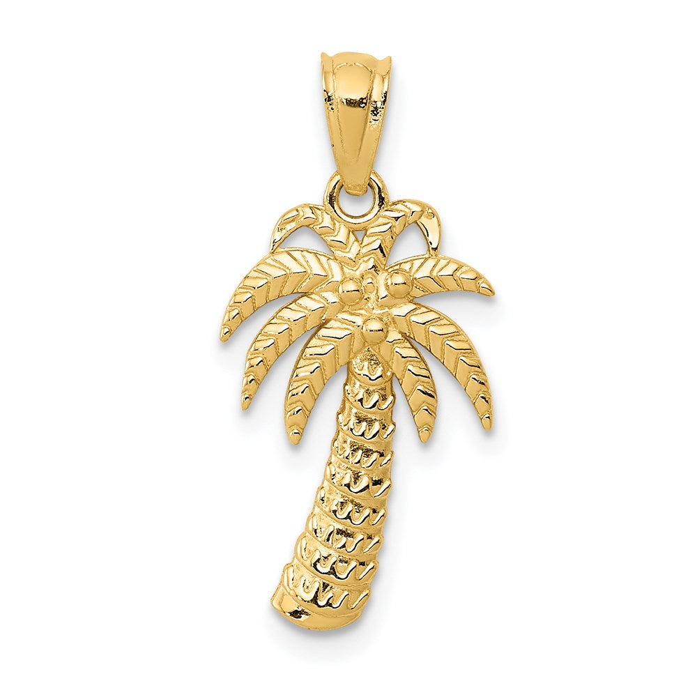 14k Textured Polished Palm Tree Pendant, 23 x 11 mm