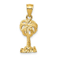 14k Polished Diamond-cut Palm Tree Pendant, 25 x 10 mm