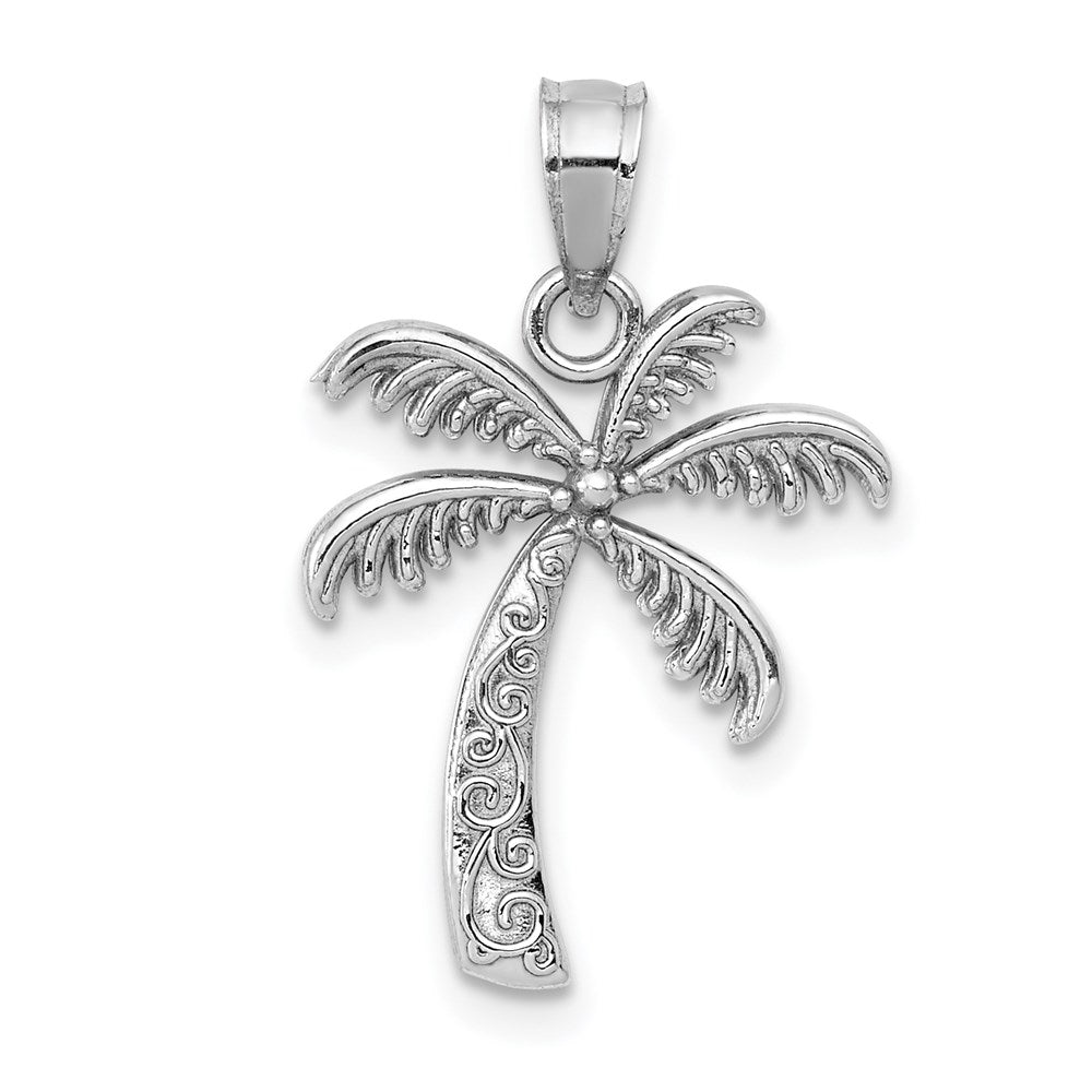 14k White Gold Polished Palm Tree Pendant, 22 x 14.5 mm