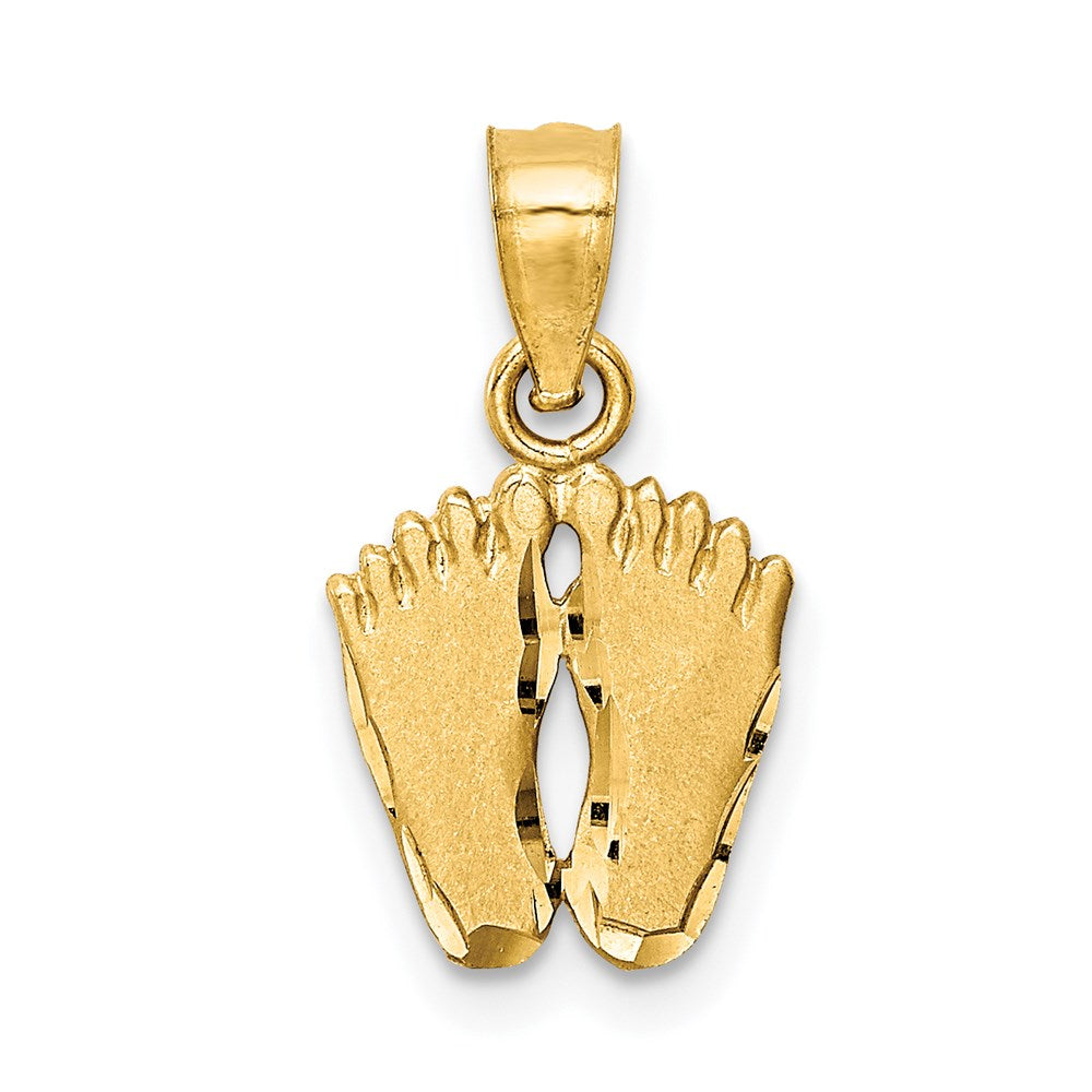 14k Satin Diamond-cut Footprints Pendant, 17.74 x 9.65 mm