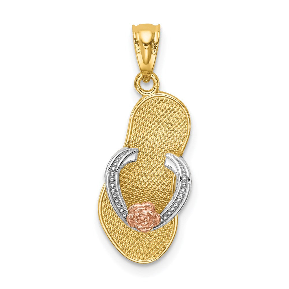 14K Yellow and Rose Gold with White Rhodium Sandal Pendant, 24 x 8.55 mm