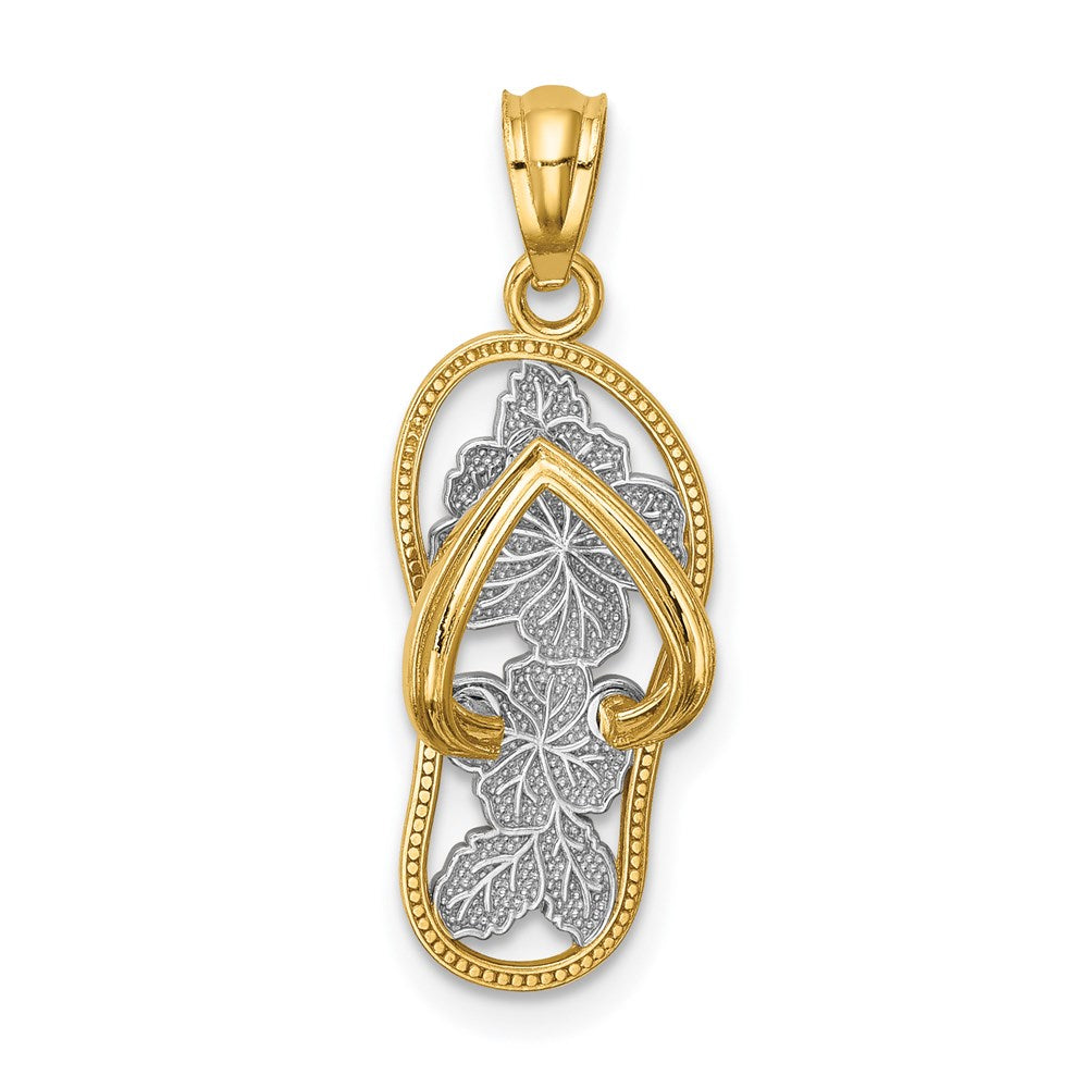 14k and White Rhodium Polished Floral Flip Flop Pendant, 25.5 x 8.75 mm