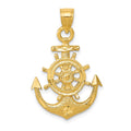 14k Satin Diamond-cut Anchor and Ships Wheel Pendant, 30 x 19 mm