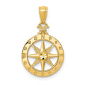 14k Diamond-cut Polished Compass Pendant, 22 x 15 mm